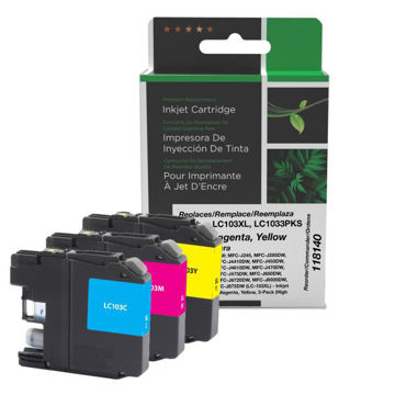 Picture of COMPATIBLE BROTHER LC103XL, LC1033PKS HY CYAN, MAGENTA, YELLOW INKS 3-PACK