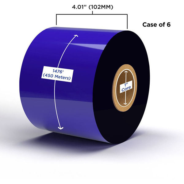 Picture of COMPATIBLE ENHANCED WAX RIBBON 102MM X 450M (6 RIBBONS/CASE) FOR ZEBRA PRINTERS